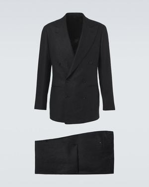Saman Amel Double-Breasted Linen Suit - Black
