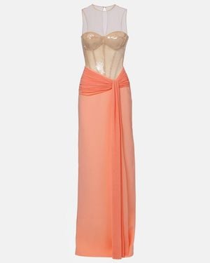 David Koma Sequined Cady And Mesh Corset Gown - Natural