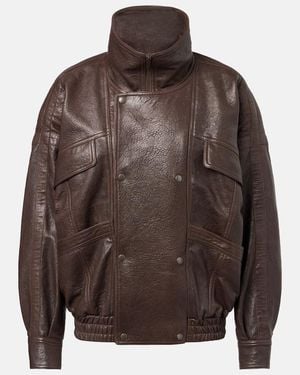 Saint Laurent Leather Bomber Jacket - Brown