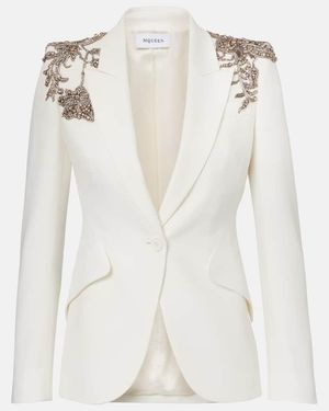 McQueen Blazer Monopetto Con Ricamo - Bianco