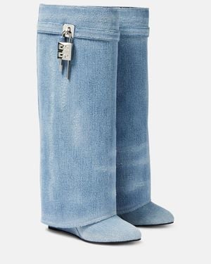 Givenchy Stiefel Shark Lock Aus Denim - Blau