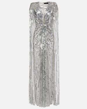 Jenny Packham Rush Sequined Cocktail Dress - Grey