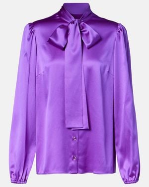 Dolce & Gabbana Tie-Neck Silk-Blend Satin Blouse - Purple