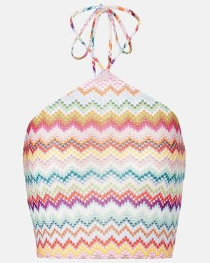 Missoni Zigzag Halterneck Lame Crop Top - Red