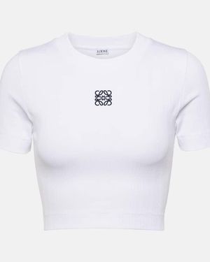 Loewe Anagram Verkürztes T-Shirt Aus Gerippter Baumwolle Mit Stickerei - Weiß