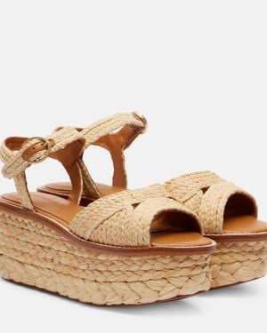 Robert Clergerie Plateausandalen Arty Aus Raffiabast - Braun