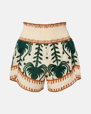 Johanna Ortiz Printed Shirred Cotton Shorts - White