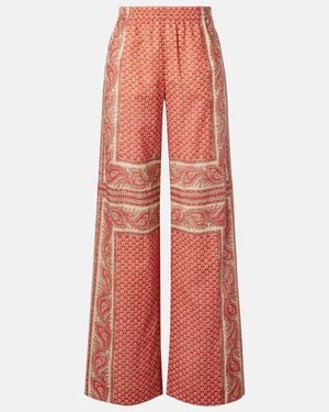 Valentino Patterned Cotton Wide-Leg Pants - Red