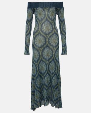 Etro Printed Off-Shoulder Midi Dress - Green