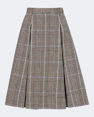 Acne Studios Checked Pleated Wool Midi Skirt - Grey