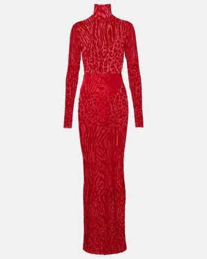 Alex Perry Printed Turtleneck Jersey Maxi Dress - Red