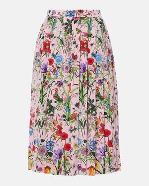 Gucci Floral Pleated Silk Midi Skirt - White