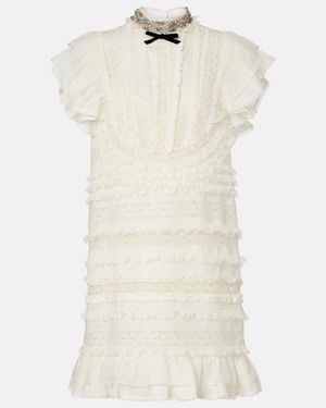 Valentino Ruffled Lace And Linen Minidress - White