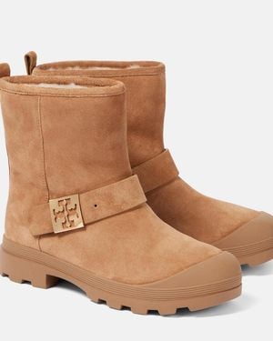 Tory Burch Mellow Shearling-Lined Suede Platform Ankle Boots - Brown