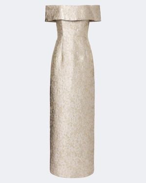 Markarian Clover Floral Brocade Bustier Gown - Natural