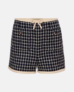 Valentino Vlogo Checked Wool-Blend Boucle Shorts - Black