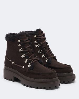 Yves Salomon Shearling-Lined Suede Lace-Up Boots - Black