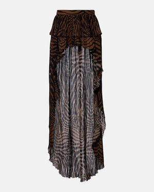 Blumarine Asymmetric Ruffled Printed Miniskirt - Brown