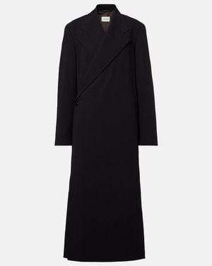 Lemaire Wool Crepe Wrap Coat - Black