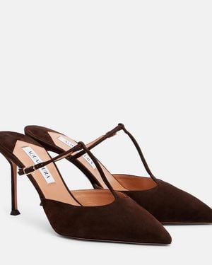 Aquazzura Sorbonne 85 Suede Mules - Brown