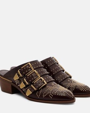 Chloé Susan Studded Leather Mules - Brown