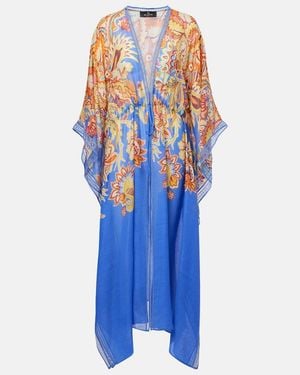 Etro Bedrucktes Cover-Up Aus Seide Und Baumwolle - Blau