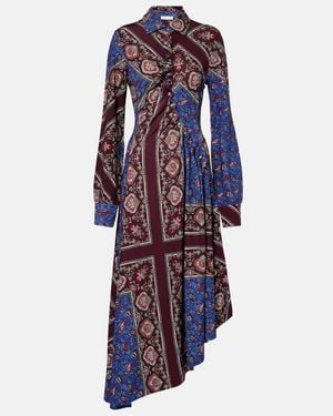 Rabanne Asymmetric Paisley Printed Midi Dress - Blue