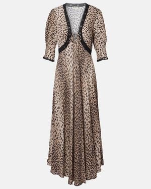 RIXO London Amina Printed Crepe De Chine Midi Dress - Natural