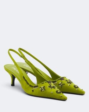 Prada Salones Destalonados De Saten Adornados - Verde