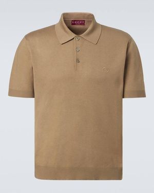 Gucci Interlocking G Silk And Cotton Polo Shirt - Natural