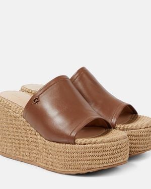 Gianvito Rossi Leather And Raffia Wedge Mules - Brown