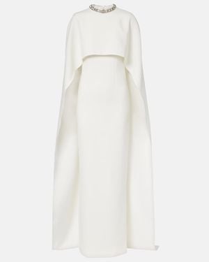 Roland Mouret Crystal-Embellished Caped Crepe Gown - White
