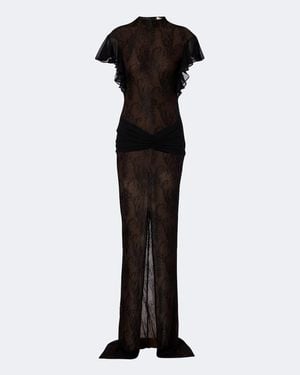 De La Vali Omero Ruched Lace Maxi Dress - Black