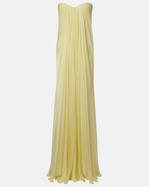 McQueen Draped Chiffon Bustier Gown - Yellow