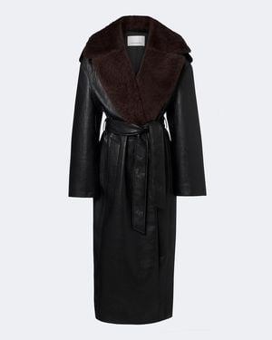 Frankie Shop Edra Shearling-Trimmed Wrap Coat - Black