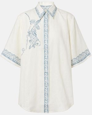 ALÉMAIS Lucky Oversized Printed Linen Shirt - White