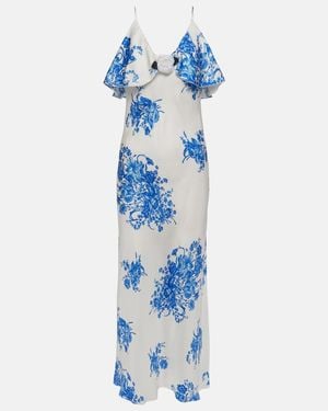 Rodarte Floral Silk Slip Dress - Blue