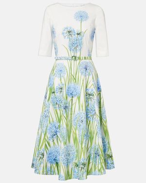 Oscar de la Renta Floral Cotton-Blend Poplin Midi Dress - Blue