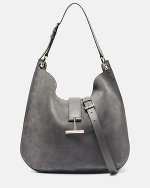 Tom Ford Tara Large Suede Crossbody Bag - Grey