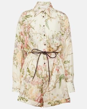 Zimmermann Waverly Floral-Print Silk Playsuit - Natural
