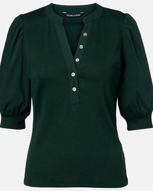 Veronica Beard Coralee Knitted Cotton-Blend Top - Green