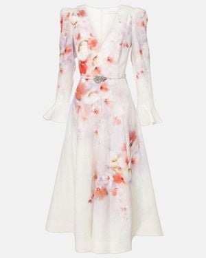 Zimmermann Floral Linen Midi Dress Ciara - Multicolour