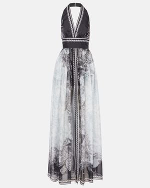 Elie Saab Printed Silk Chiffon Maxi Dress - White