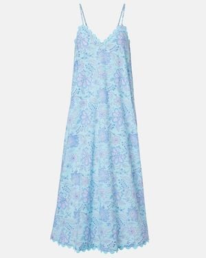 Juliet Dunn Floral Scalloped Cotton Midi Dress - Blue