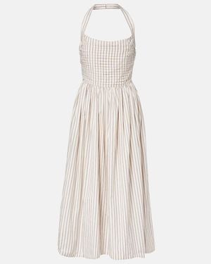 Markarian Halterneck Striped Cotton Midi Dress - White