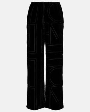 TOTEME Logo Velvet Wide-Leg Trousers - Black