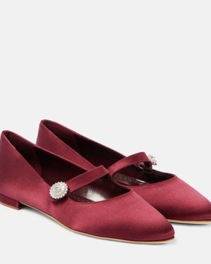 Manolo Blahnik Marijanaflat Embellished Mary Jane Flats - Red