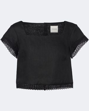 Posse Besticktes Cropped Top Alfie Aus Leinen - Schwarz