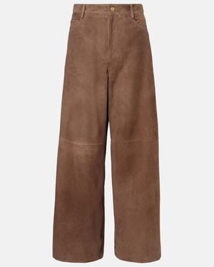 Max Mara Fulmine Suede Wide-Leg Trousers - Brown