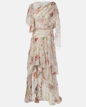 McQueen Meadow Floral Silk Chiffon Gown - Natural